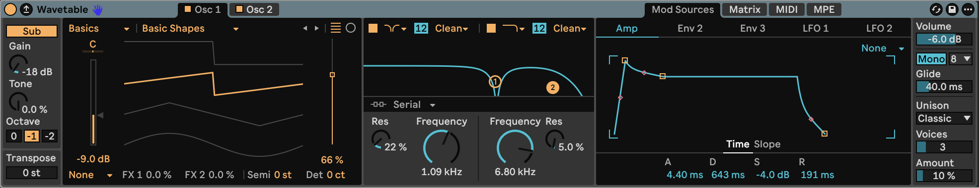 Wavetable settings for Amber Lantern
