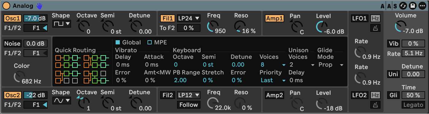Analog settings for Apricot Pulse