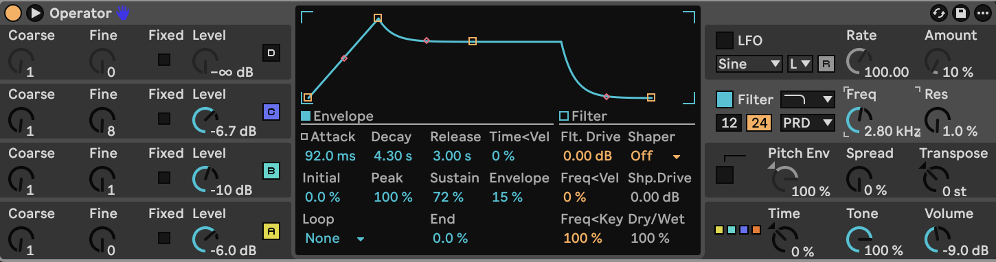 Operator settings for Detuned Room Pad