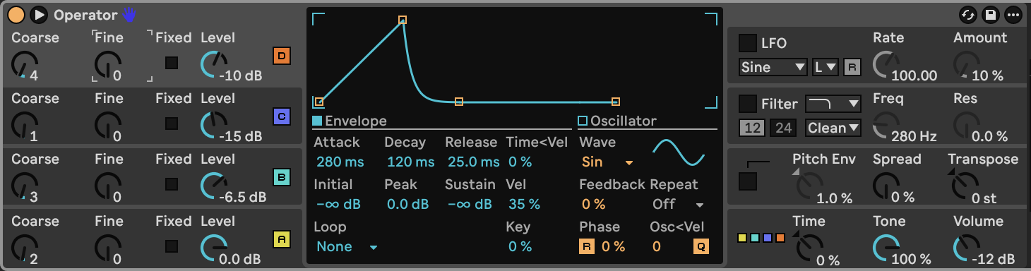 Operator settings for Hollow Pulse Bass