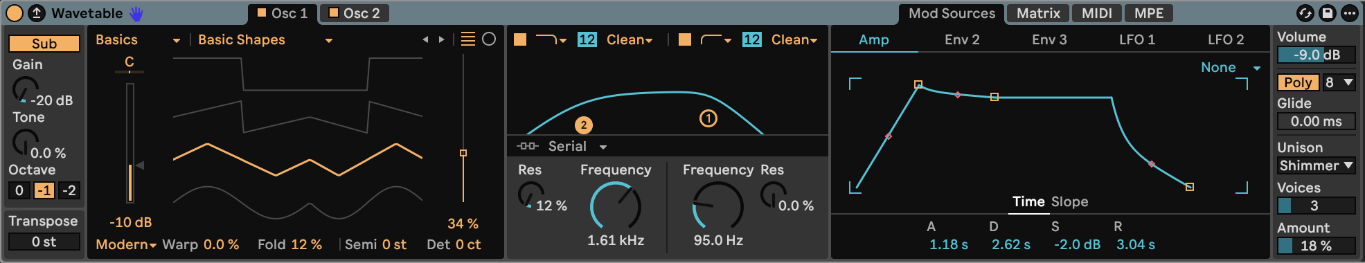 Wavetable settings for Indigo Arc
