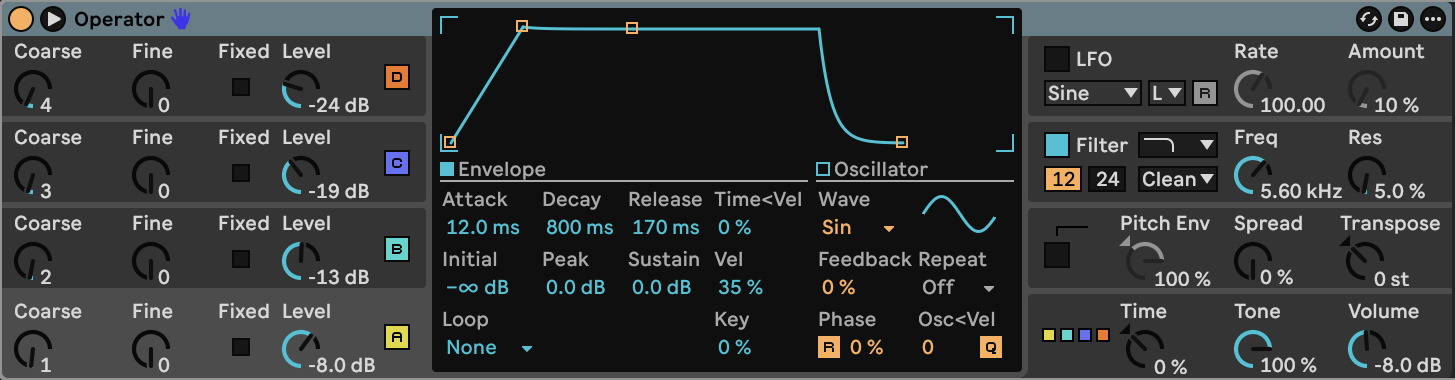 Operator settings for Reedlight Organ