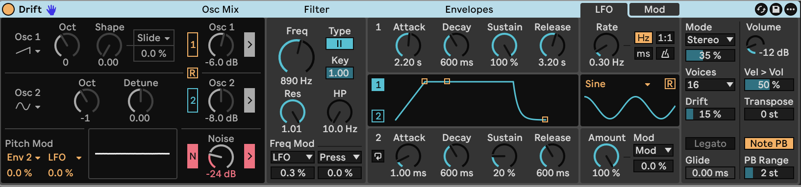 Drift settings for Resonant Octave Mist