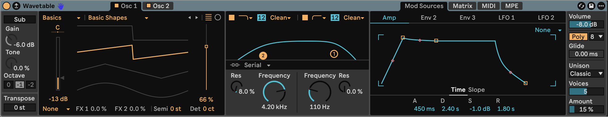 Wavetable settings for Ribbon Ensemble
