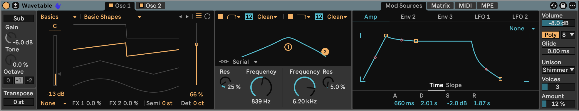 Wavetable settings for Slate Cove