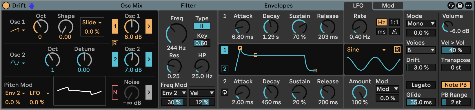 Drift settings for Sorrel Hollow