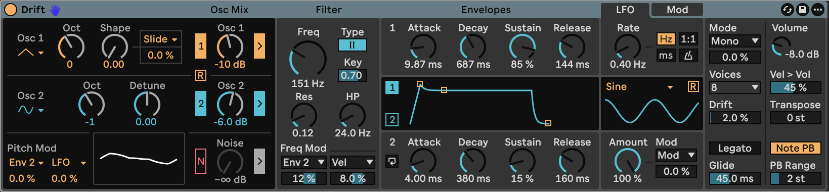 Drift settings for Willow Arc